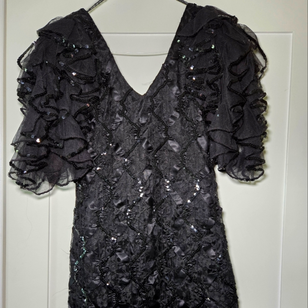 Betsy & Adam Vintage Black Sequin Dress